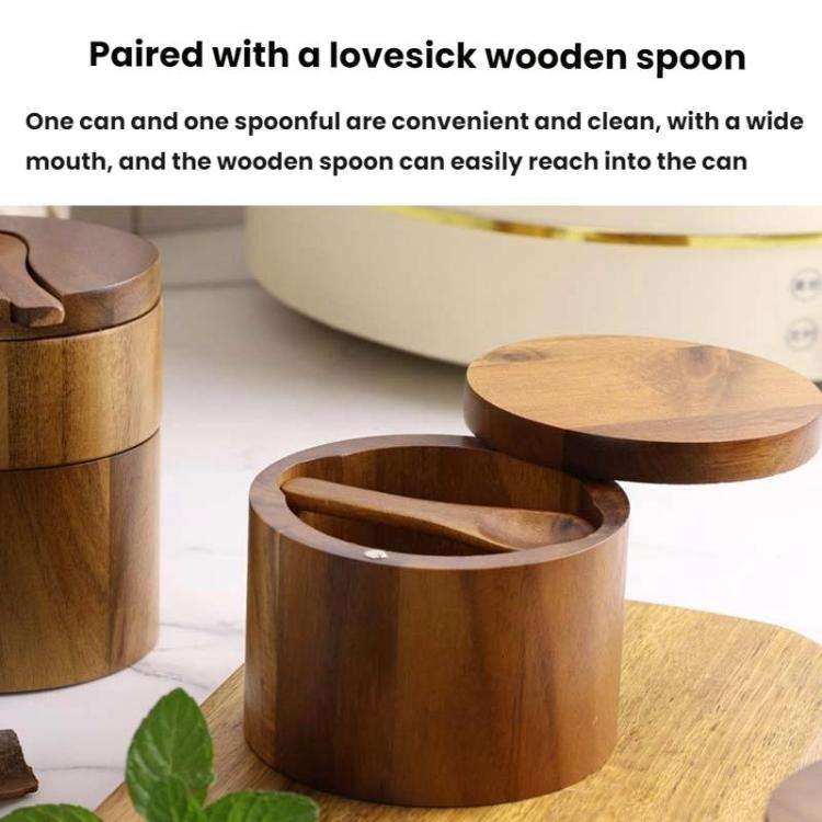 1 Layer Double Grid Wooden Salt Jar Storage Box Seasoning Jar With Lid And Spoon