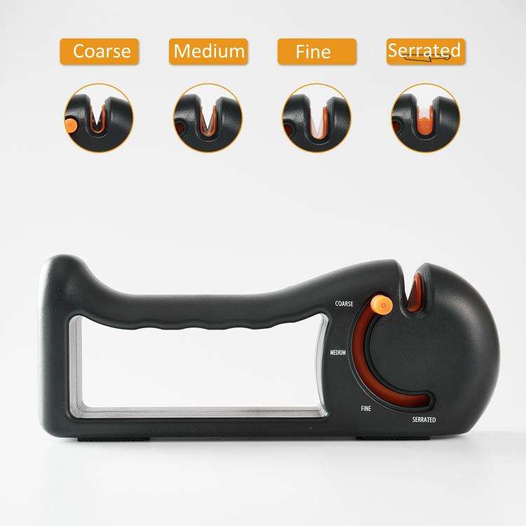 4-in-1 Rotating Knife Sharpener with Coarse/Medium/Fine/Serrated Modes for Kitchen Knives, Scisso...