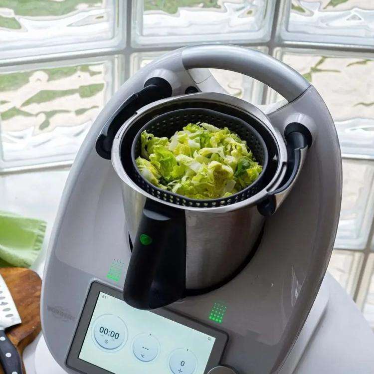 For Thermomix TM5/TM6 Salad Spinner & Storage Basket Rotating Vegetable Dryer(Deep Gray)