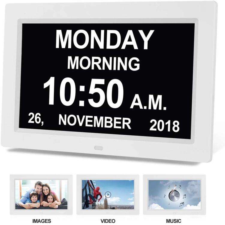 10-Inch Digital Clock With Voice Time Announcement, Auto DST Adjustment, 20 Custom Alarms, 8 Medi...