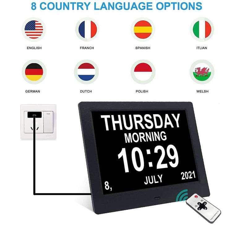 10-Inch Digital Clock With Voice Time Announcement, Auto DST Adjustment, 20 Custom Alarms, 8 Medi...