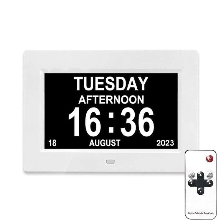 7-inch Digital Frame Calendar Day Clock With 3 Medication Alerts, 5 Custom Alarms, Multi-Language...