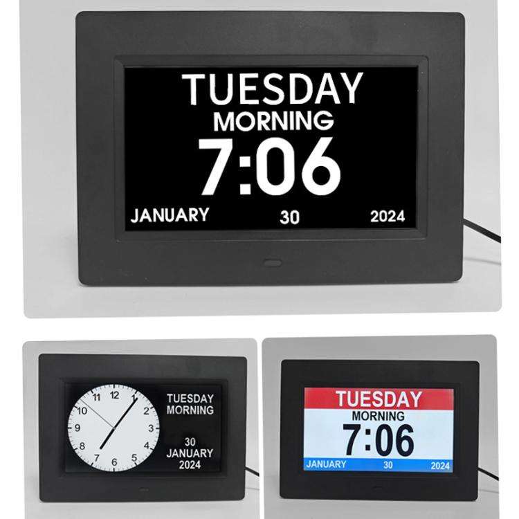 7-inch Digital Frame Calendar Day Clock With 3 Medication Alerts, 5 Custom Alarms, Multi-Language...