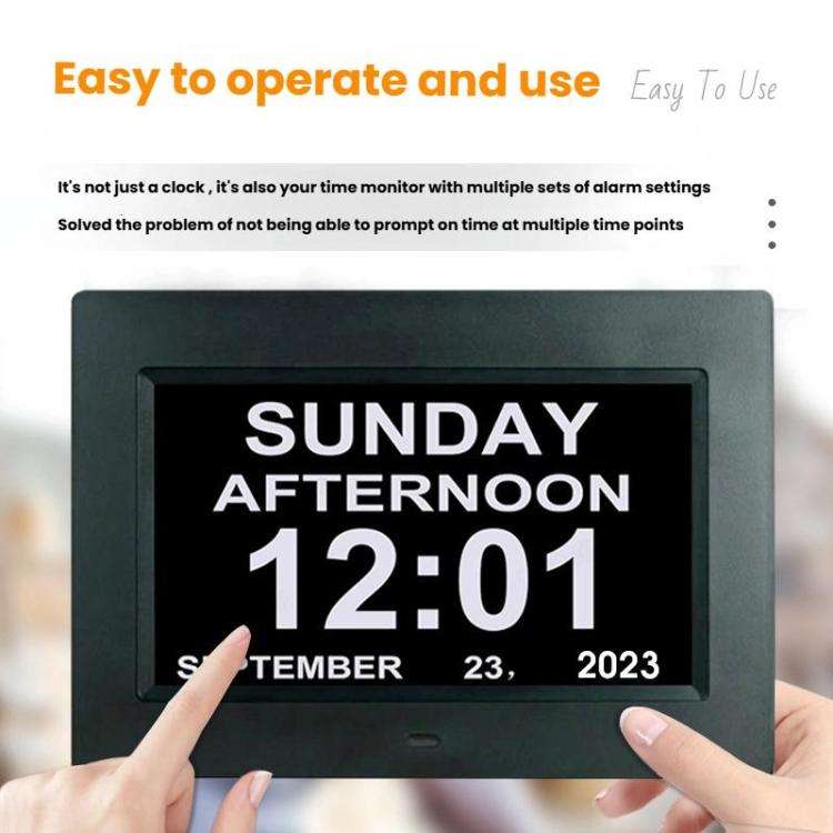 7-inch Digital Frame Calendar Day Clock With 3 Medication Alerts, 5 Custom Alarms, Multi-Language...