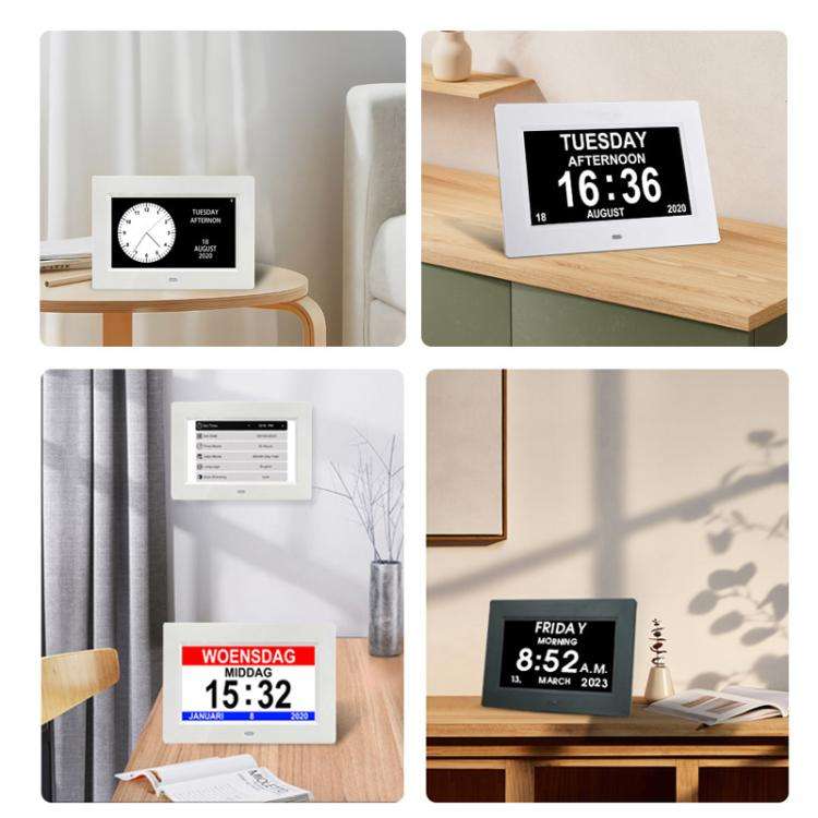 7-inch Digital Frame Calendar Day Clock With 3 Medication Alerts, 5 Custom Alarms, Multi-Language...
