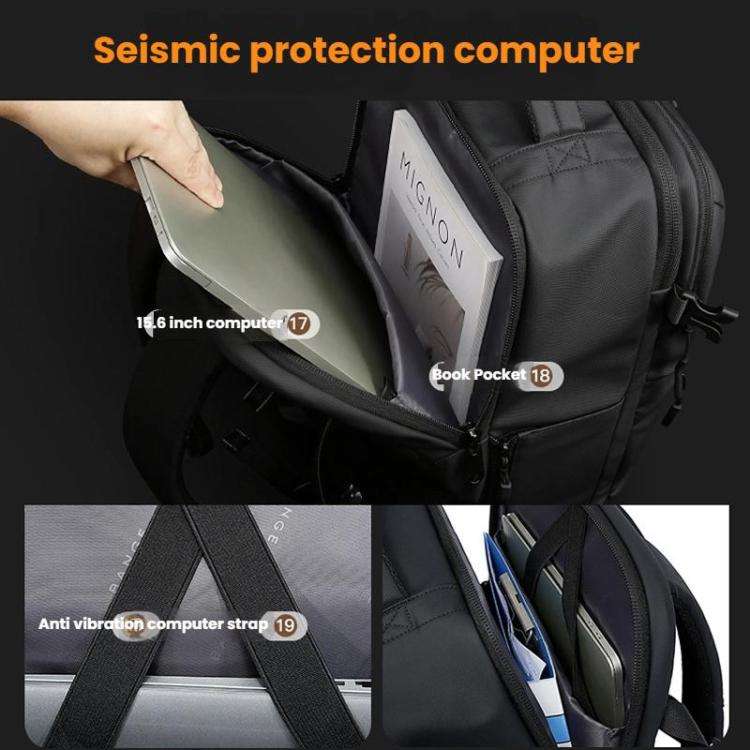 BANGE BG-7875 Large Capacity Shoulder Bag Business Travel Multifunctional Computer Backpack(Black)