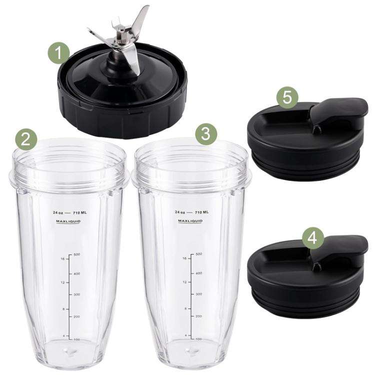 For Ninja BL480 Juicer 5 In 1 Accessories 2pcs 24oz Cups+7-Pages Knife Holder+2 Lids