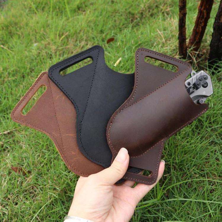 5 Inch Folding Knife Cowhide Storage Pouch Knife Sheath Waist Mounted Tool Pouch(Sable)