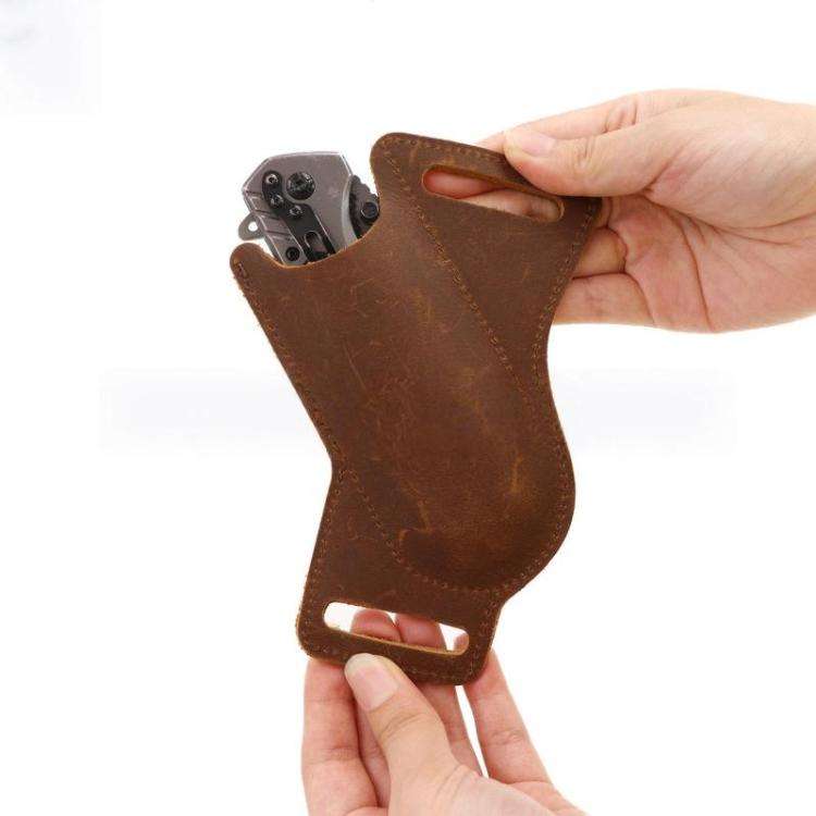 5 Inch Folding Knife Cowhide Storage Pouch Knife Sheath Waist Mounted Tool Pouch(Sable)
