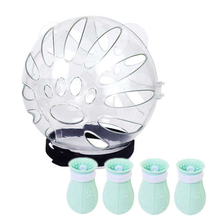 Cat Space Hood Anti-Bite Mouth Cover + Second-Generation Foot Cover, Color: Small Light Green