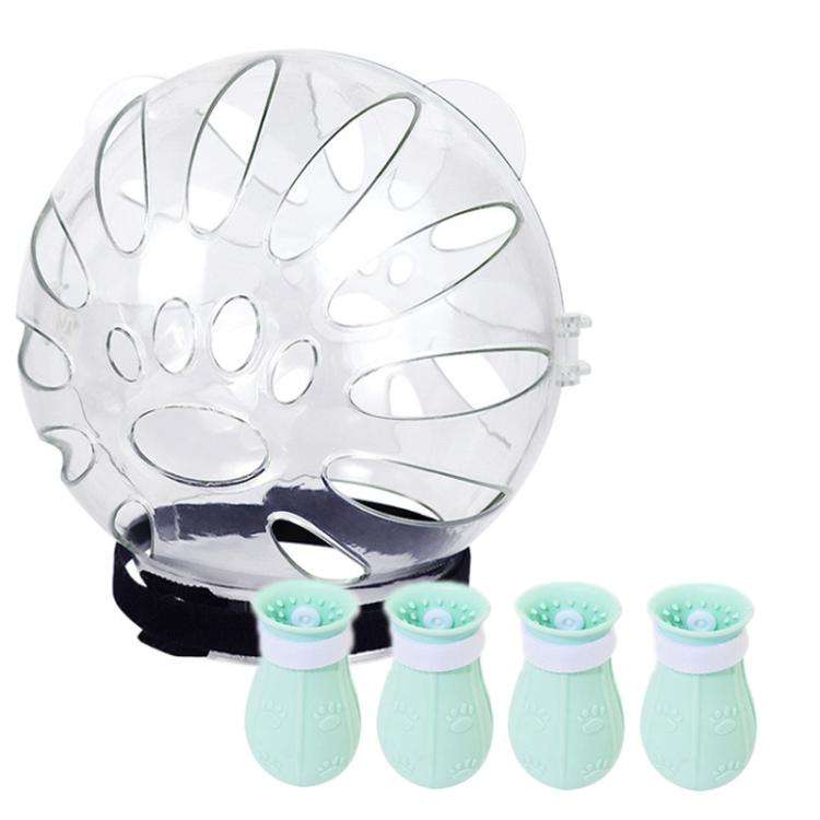 Cat Space Hood Anti-Bite Mouth Cover + Second-Generation Foot Cover, Color: Large Light Green