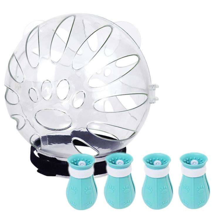 Cat Space Hood Anti-Bite Mouth Cover + Second-Generation Foot Cover, Color: Large Light Blue