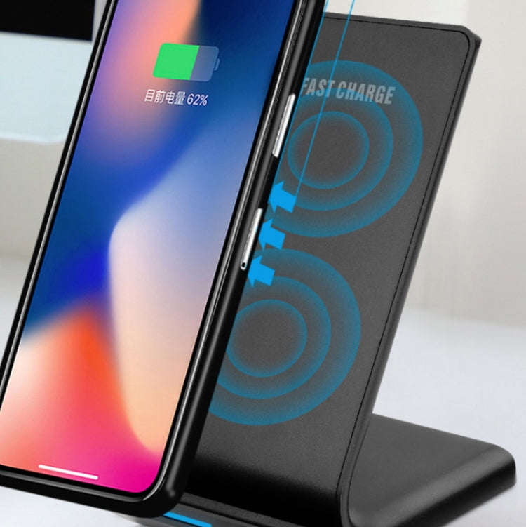 R2 10W Vertical Mobile Phone Wireless Charger Smart Fast Charge Charging Stand Desktop Stand(Black)
