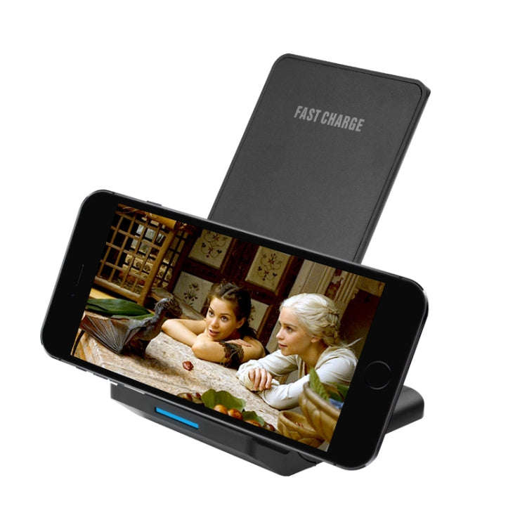 R2 10W Vertical Mobile Phone Wireless Charger Smart Fast Charge Charging Stand Desktop Stand(Black)