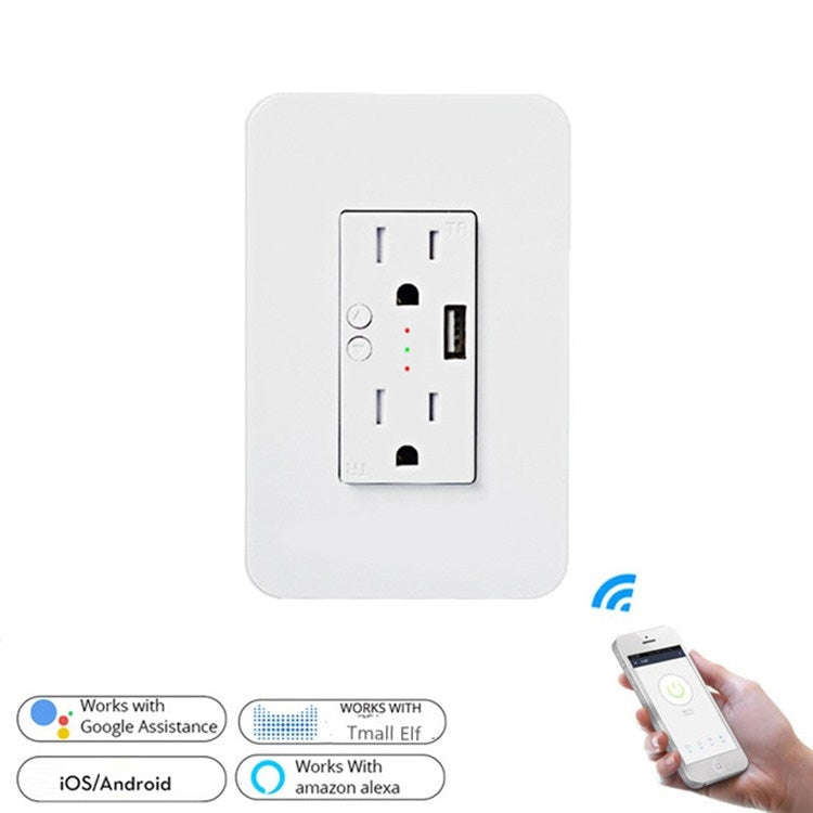 Smart Wall Socket 120 Type WIFI Remote Control Voice Control With USB Socket, Model:American Wall...