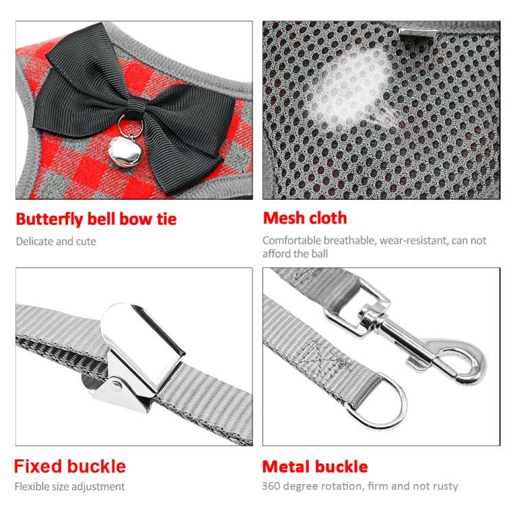 Adjustable Bow Plaid Vest Lead Pull Rope Leash for Cat Dog Pet(M)