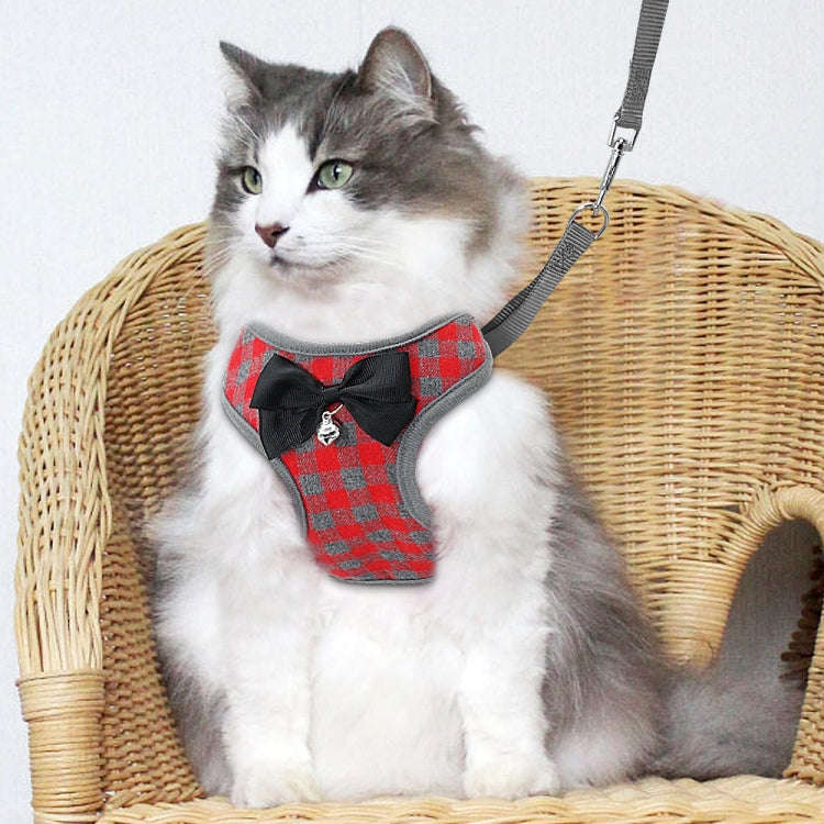 Adjustable Bow Plaid Vest Lead Pull Rope Leash for Cat Dog Pet(M)