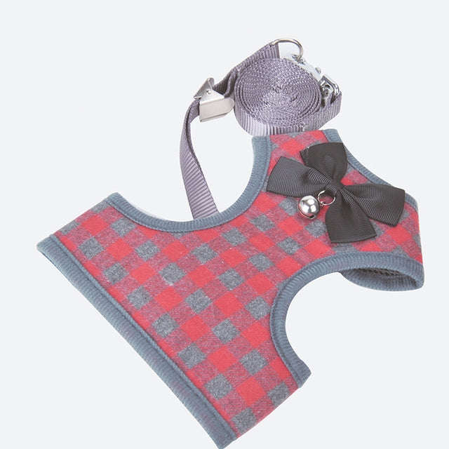 Adjustable Bow Plaid Vest Lead Pull Rope Leash for Cat Dog Pet(M)