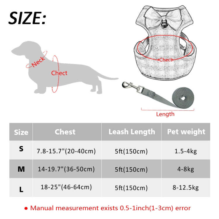 Adjustable Bow Plaid Vest Lead Pull Rope Leash for Cat Dog Pet(M)