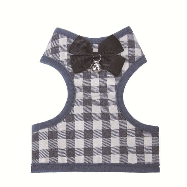 Adjustable Bow Plaid Vest Lead Pull Rope Leash for Cat Dog Pet(L)