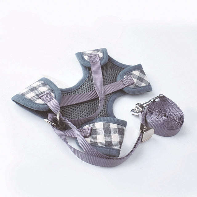 Adjustable Bow Plaid Vest Lead Pull Rope Leash for Cat Dog Pet(L)