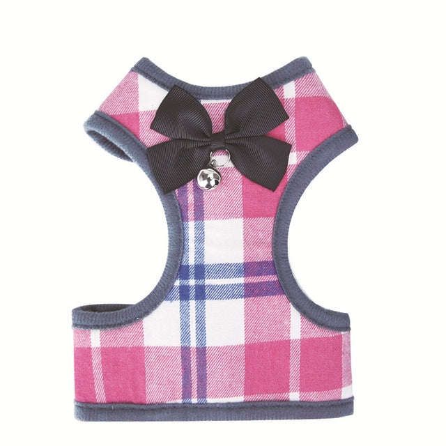 Adjustable Bow Plaid Vest Lead Pull Rope Leash for Cat Dog Pet(L)