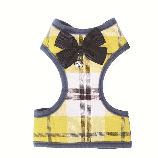 Adjustable Bow Plaid Vest Lead Pull Rope Leash for Cat Dog Pet(M)