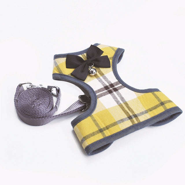 Adjustable Bow Plaid Vest Lead Pull Rope Leash for Cat Dog Pet(M)