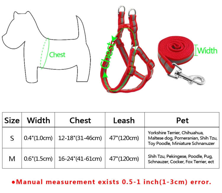 Small Medium Dogs Nylon Reflective Dog Leash Lead Set, Size:S(Red)