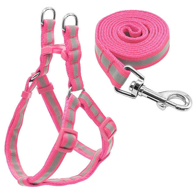 Small Medium Dogs Nylon Reflective Dog Leash Lead Set, Size:S(Pink)