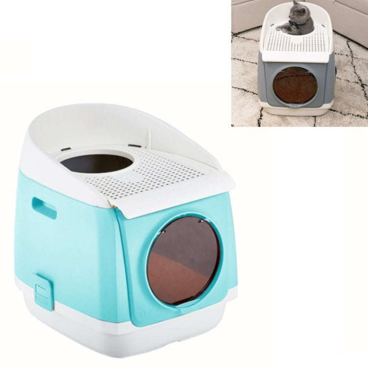 Plastic Flip Cover Fully Enclosed Deodorant Litter Box Pet Potty(Blue)