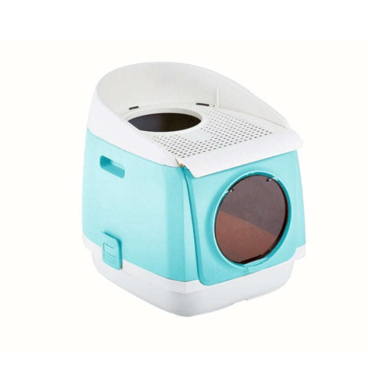Plastic Flip Cover Fully Enclosed Deodorant Litter Box Pet Potty(Blue)