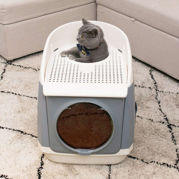 Plastic Flip Cover Fully Enclosed Deodorant Litter Box Pet Potty(Blue)