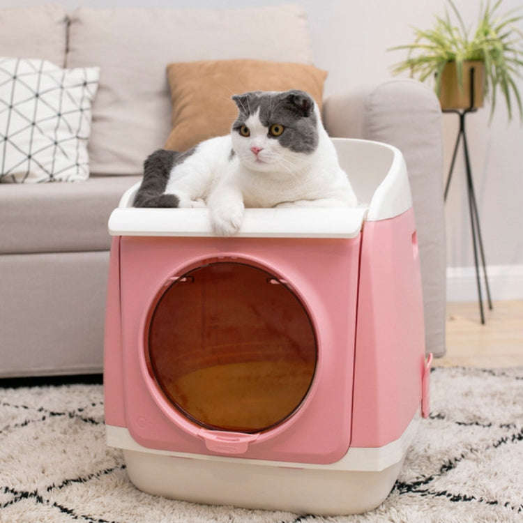 Plastic Flip Cover Fully Enclosed Deodorant Litter Box Pet Potty(Blue)