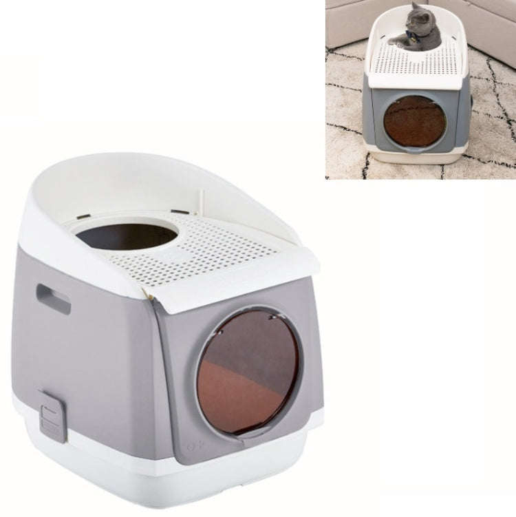 Plastic Flip Cover Fully Enclosed Deodorant Litter Box Pet Potty(Gray)