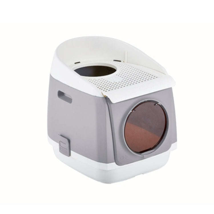 Plastic Flip Cover Fully Enclosed Deodorant Litter Box Pet Potty(Gray)