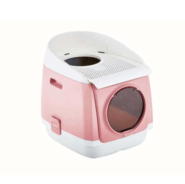 Plastic Flip Cover Fully Enclosed Deodorant Litter Box Pet Potty(Pink)