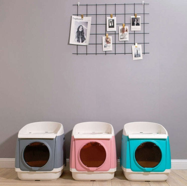 Plastic Flip Cover Fully Enclosed Deodorant Litter Box Pet Potty(Pink)