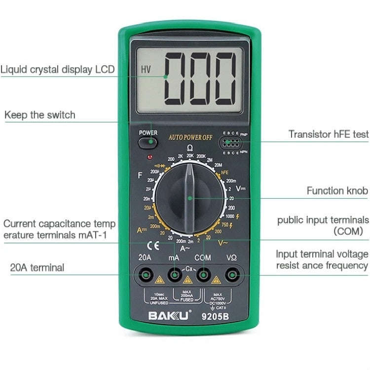 BAKU BK-9205B Measuring Capacitance Current Large Screen Display All-round Burn-proof Digital Mul...