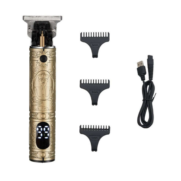 Vintage Pharaoh Engraving USB Rechargeable Hair Clipper With LCD Display(Yellow)