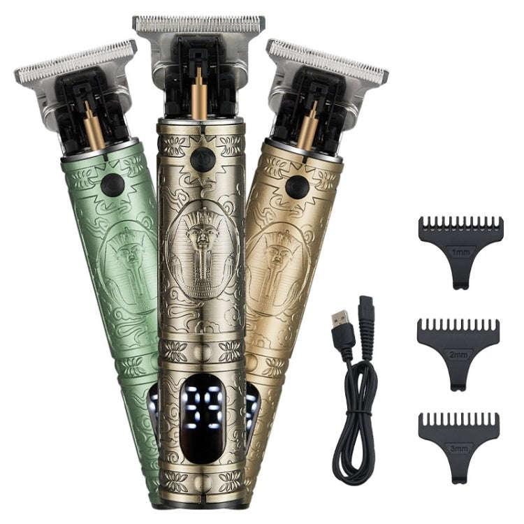 Vintage Pharaoh Engraving USB Rechargeable Hair Clipper With LCD Display(Green)