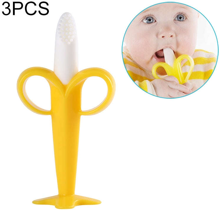 3 PCS Baby Silicone Training Toothbrush Banana Shape Safe Toddle Teether Chew Toys Teething Ring ...