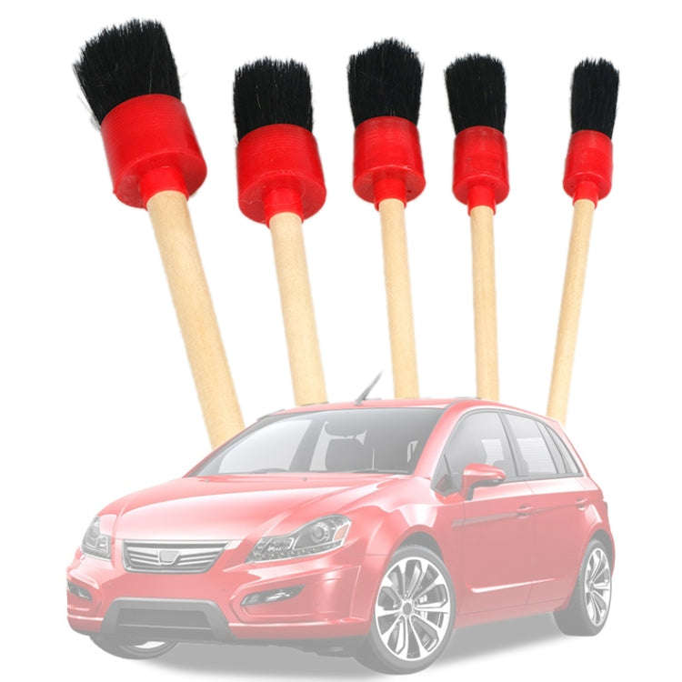 5 in 1 Car Detailing Brush Cleaning Natural Boar Hair Brushes Auto Detail Tools Products Wheels D...