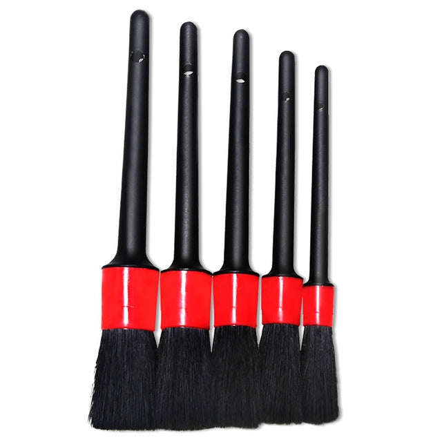 5 in 1 Car Detailing Brush Cleaning Natural Boar Hair Brushes Auto Detail Tools Products Wheels D...