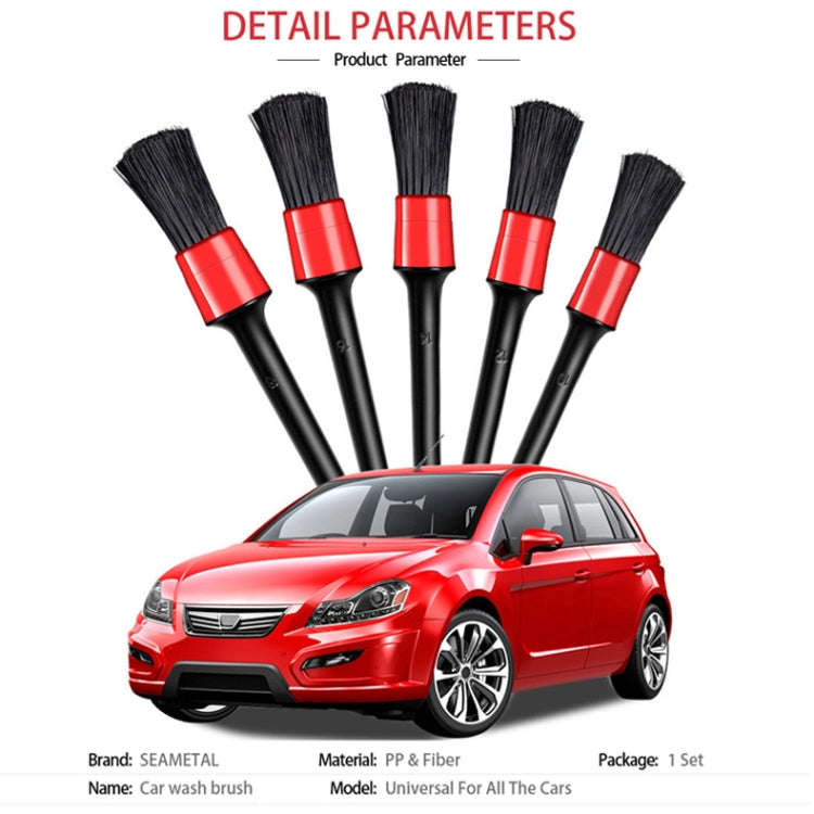 5 in 1 Car Detailing Brush Cleaning Natural Boar Hair Brushes Auto Detail Tools Products Wheels D...