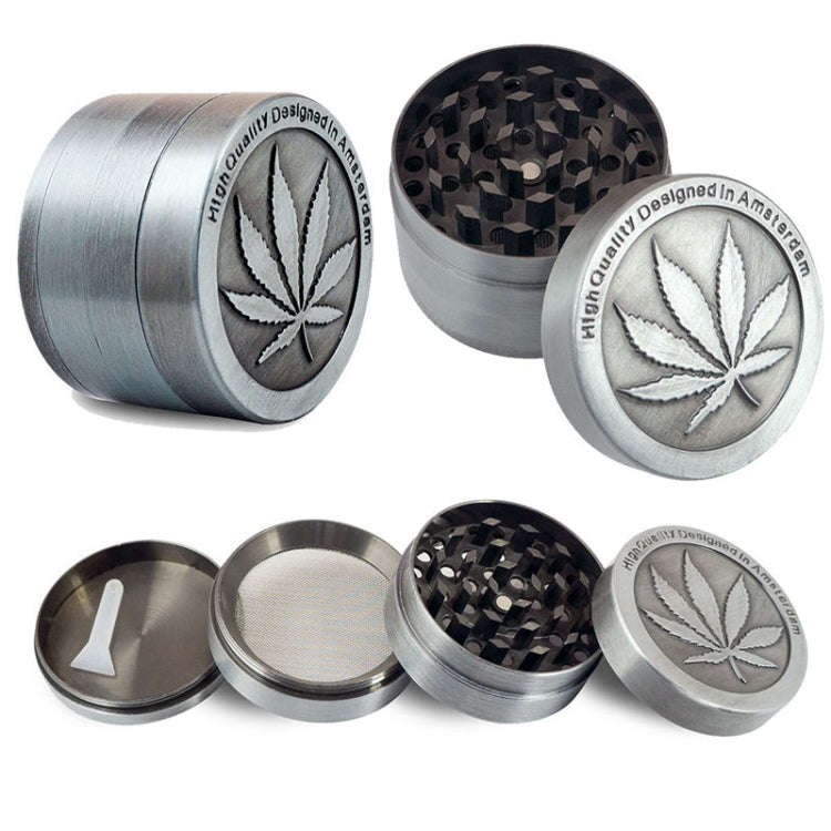 Weed Grinder Metal Stainless Steel Maple leaf Type Herbal Herb Tobacco Grinder, Size:50MM 4 laryers