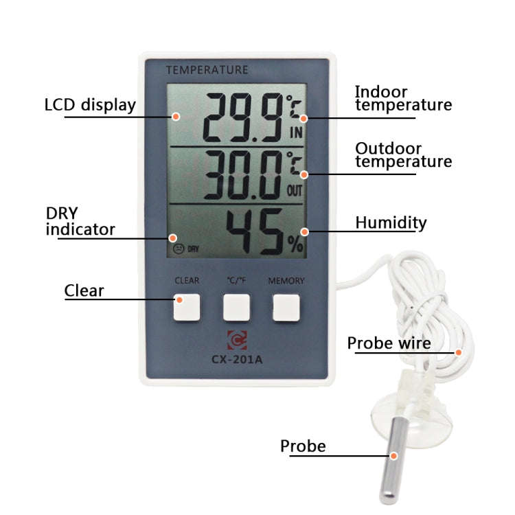 CX-201A LCD Digital Weather Station Thermometer Hygrometer Indoor  Outdoor Temperature Humidity M...