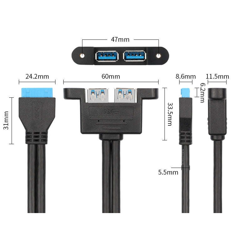 USB3.0 20P Bezel Cable Chassis PCI Bit Expansion USB3.0 Female Full-height Half-height Bezel(Blue...