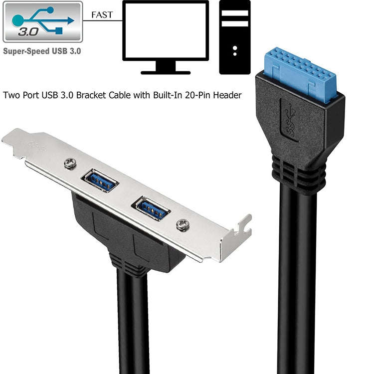 50CM USB3.0 Rear PCI Baffle Line Full Height Chassis DIY With Ear 20pin Transfer Cable(Black)