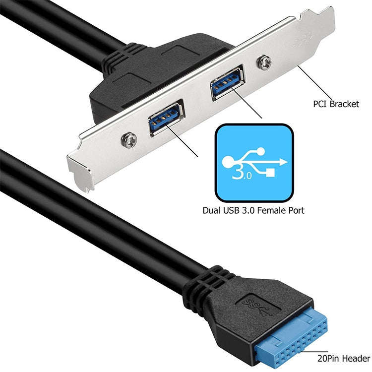 50CM USB3.0 Rear PCI Baffle Line Full Height Chassis DIY With Ear 20pin Transfer Cable(Black)